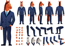 Horse Man Character. Anthropomorphic Horses Body Construction, Businessman Animal In Strict Human Suit Hoofed Office Employee