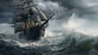 A ship tossed about by towering waves in the midst of a stormy sea Generative AI