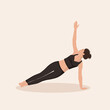 © Tatiana - Woman training yoga asana Side Plank Pose, Sage Vasistha's Pose. Young girl practicing Vasisthasana on light background, vector illustration
