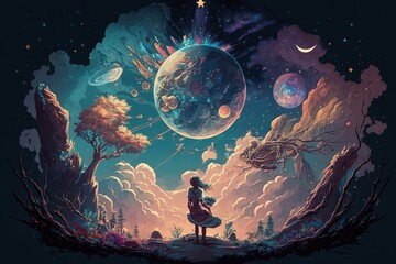 Wall Mural - Celestial Skies and Endless Wonders: A Devine Heaven Illustration Generative AI