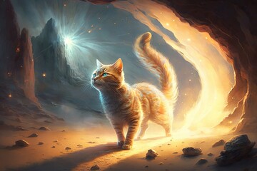 Wall Mural - chasing sunbeam dreams with mystical adventure cats generative ai