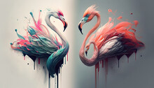 Flamingo Abstract Wallpaper. Background With Cute Flamingo Bird In Pastel Colors Generative Ai