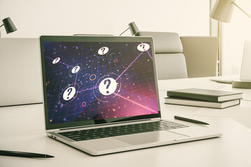 Aufkleber - Modern computer monitor with question mark hologram. Sociology and psychology concept. 3D Rendering