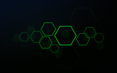Poster - Layered green hexagon patterns, beehive honeycomb design on blurry dark green background. High resolution full frame abstract and modern background with copy space.