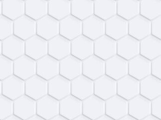 Poster - Light gray or white hexagon grid pattern with shadow or 3d effect on white, seamless pattern. Technology, connection and data concept. High resolution abstract and modern background, copy space.