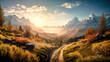 Ländliches Dorf Haus Landschaft in den Alpen in der Schweiz Österreich Bayern Sonne Regen Ruhe und Beschaulichkeit Generative AI Digital Art Wandbild Hintergrund Cover