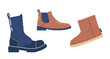 Set Of Autumn Or Winter Shoes, Comfortable Casual Style Footwear. Ugg Boots And Elegant Footgear For Cold Season