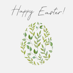 Wall Mural - Happy Easter banner. Trendy Easter design with egg and green watercolor branches