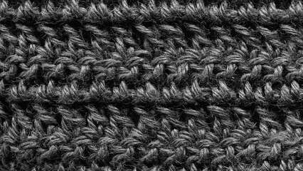 Poster - Black texture wool close-up, woven cloth, knitted fabric. Black knit cloth structure macro close up view.