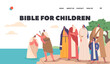 Bible for Children Landing Page Template. John The Baptist Baptizing Jesus In River with People Watching from the Coast