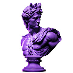 Antique statue with purple trendy light on a transparent background, png, illustration or graphic resource for collages or posters. Generative ai.