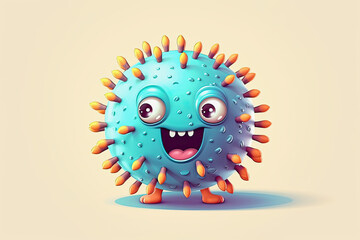 ai generated fantasy illustration of blue virus character with funny face