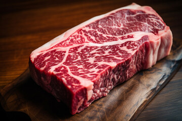 Japanese Wagyu steak. The meat is marbleized with fat and. Red, fatty, delicious luxury food. generative AI