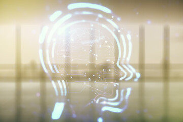 Aufkleber - abstract virtual artificial intelligence concept with human head sketch on modern interior backgroun