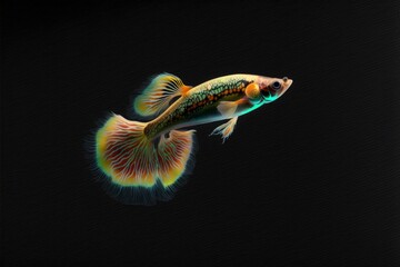 Wall Mural - exotic fish on black, isolated rainbow colorful copy space, generative ai