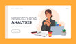 © Anna Syvak - Research and Analysis Landing Page Template. Student Girl Character Seated At Desk, Surrounded By Book, Laptop, Coffee