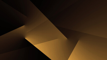 Wall Mural - Black orange brown abstract modern background for design. Geometric shape. Bronze copper color. Gradient. Glow. Light. Triangles, lines, squares. 3d effect.