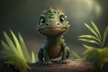 Wall Mural - Cute adorable baby dragon, selective focus. AI generated, human enhanced