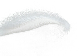 Million of white sand explosion, Photo image of falling down shower snow, heavy snows storm flying. Freeze shot on black background isolated overlay. Tiny Fine Salt sands as particle science