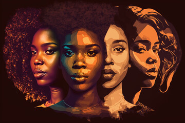 abstract diverse african american black women faces background. Generative AI