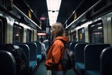 Junge Frau Fährt Alleine Mit Dem Zug - Generative AI