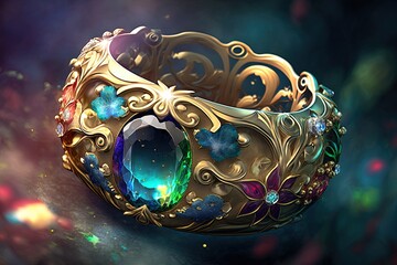 Wall Mural - Bejeweled Brilliance for a Joyous Occasion:A Fantasy Wedding Ring Illustration Generative AI