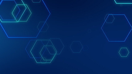Poster - Abstract hexagon geometric blue neon lights technology dark background.