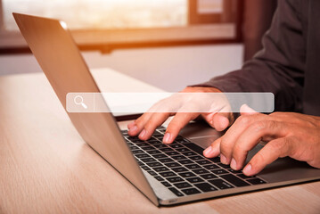 Aufkleber - Searching Browsing Internet Data Information with blank search bar.SearchEngine Optimization SEO Networking Concept.handof businessman working with computer laptop on desk in office