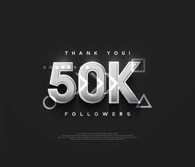 50k followers background, thank you with silver metallic numbers. Premium vector background for achievement celebration design.