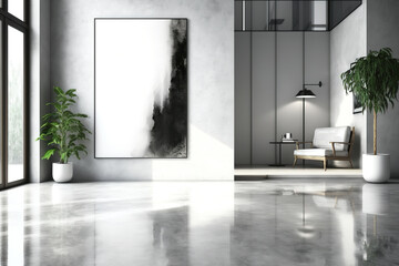 Wall Mural - Epoxy Concrete floor. Large vertical poster on wall. Broad column. Generative AI