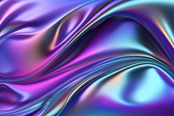 Poster - wavy gradient cloth fabric abstract background, ultraviolet holographic foil texture, liquid surface, ripples, metallic reflection, Generative AI
