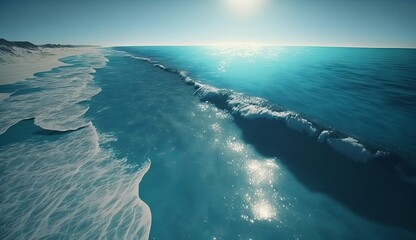 Poster - Blue water ocean bird view seascape background. Generative AI technology.	