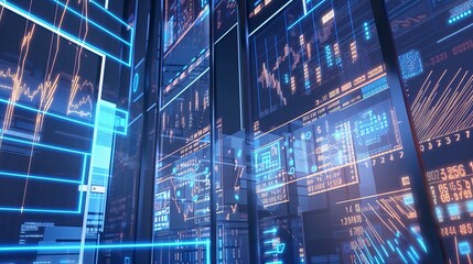 Poster - Bigdata finance analytics visualization background. Generative AI technology.