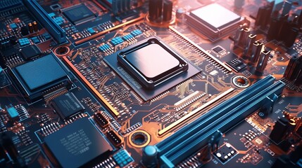 Poster - Processors microchip technology background. Computer system network. Generative AI technology.	
