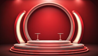 Wall Mural - Stage Podium Scene for Award Ceremony on red Background. Generative ai