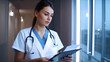 © Demencial Studies - Female Doctor With Empowered Attitude Reviewing Patient List In Hospital