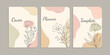 © ArtThree - set of beautiful book cover designs with hand drawn floral decorations. aesthetic botanical abstract background. size A4 For notebooks, diaries, planners, brochures, books, catalogs