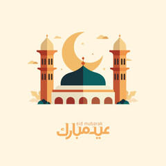 eid mubarak greeting card with the arabic calligraphy means happy eid and translation from arabic: m