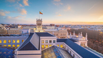 Wall Mural - Spain's metropolis at sunset, showing the Madrid skyline