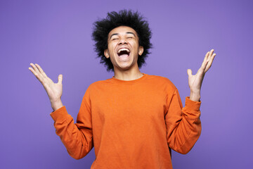 Wall Mural - Happy African American man screaming, rejoicing emotionally