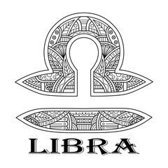 Wall Mural - hand drawn of libra in zentangle style
