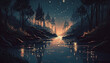 © View Stock - River illustration at night