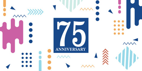 Wall Mural - 75 years anniversary celebration logotype white numbers font in blue shape with colorful abstract design on white background  vector illustration