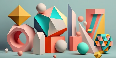 Wall Mural - Soft Pastel Hues Enhancing a Vibrant Geometric Shapes Pattern