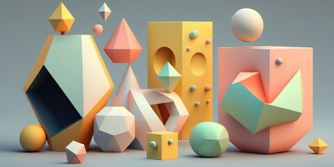 Wall Mural - Soft Pastel Hues Enhancing a Vibrant Geometric Shapes Pattern