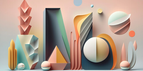 Wall Mural - Soft Pastel Hues Enhancing a Vibrant Geometric Shapes Pattern