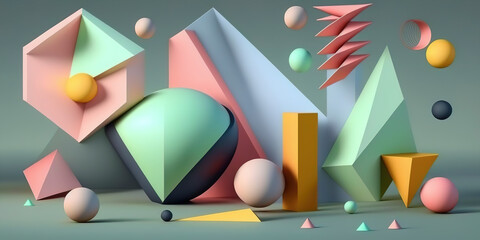 Wall Mural - Soft Pastel Hues Enhancing a Vibrant Geometric Shapes Pattern