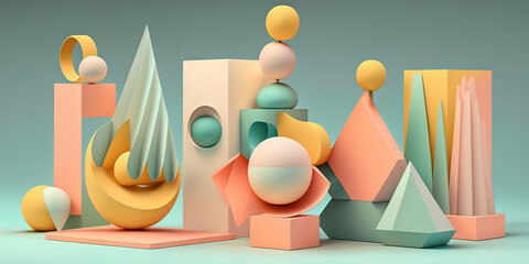 Wall Mural - Soft Pastel Hues Enhancing a Vibrant Geometric Shapes Pattern