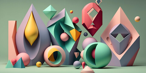 Wall Mural - Soft Pastel Hues Enhancing a Vibrant Geometric Shapes Pattern