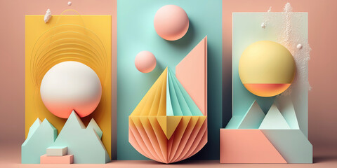 Wall Mural - Soft Pastel Hues Enhancing a Vibrant Geometric Shapes Pattern
